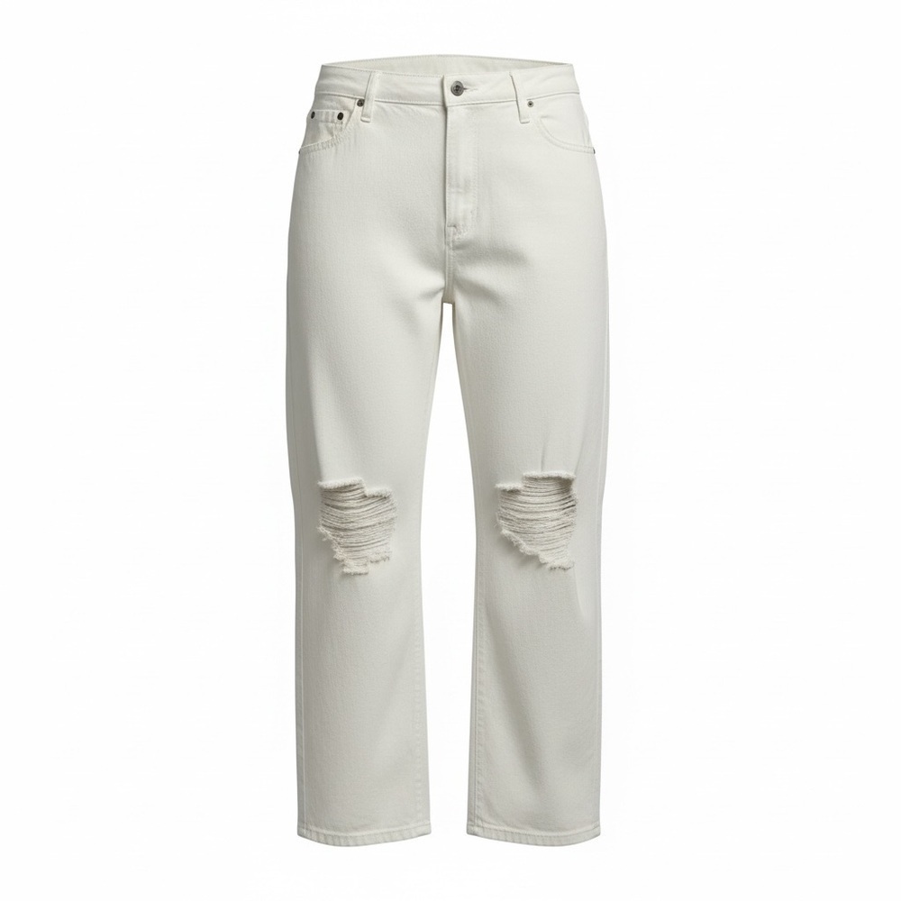 Eloquii Plus Size Distressed White Denim Pants
